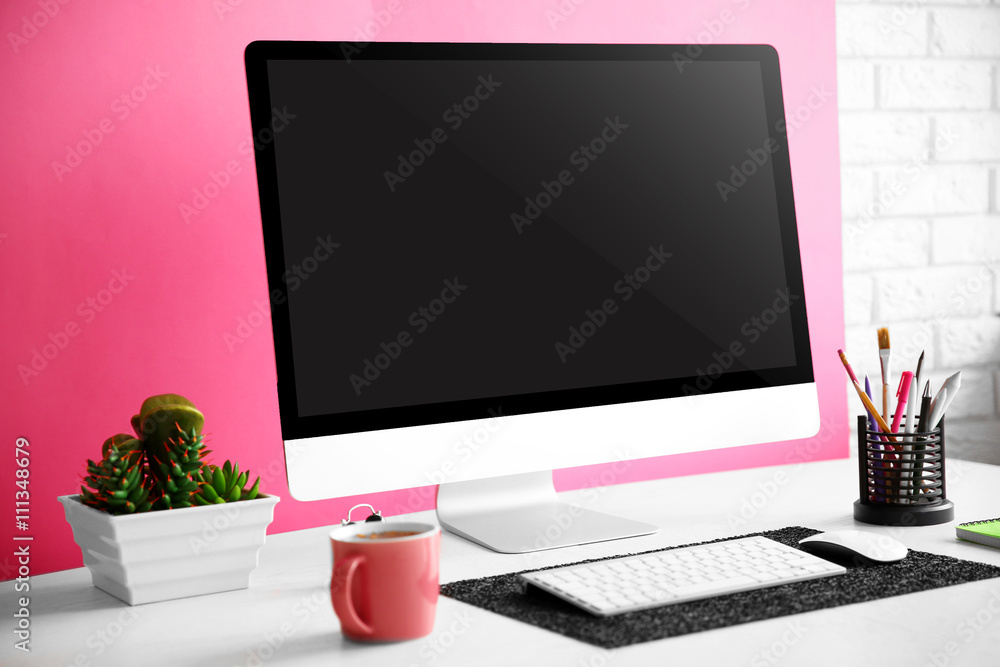 Stylish bright workplace of vivid person Stylish bright workplace of vivid person