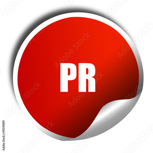 pr, 3D rendering, red sticker with white text