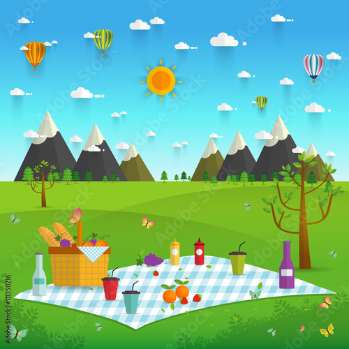 Fototapeta Naklejka Na Ścianę i Meble -  Outdoor picnic in Mountains