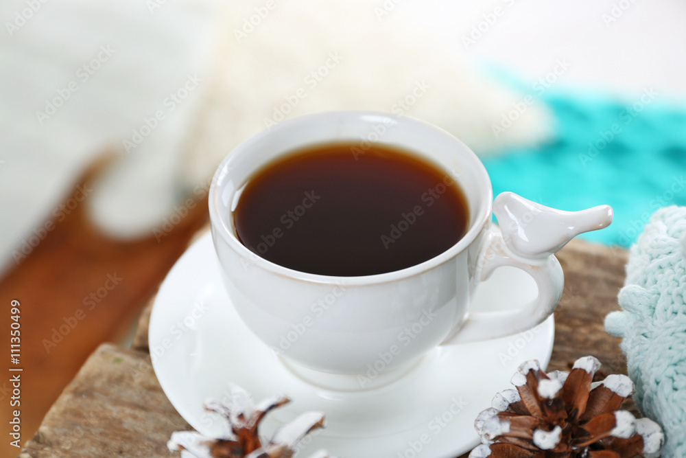 Beautiful winter composition with cup of hot drink Beautiful winter composition with cup of hot drink