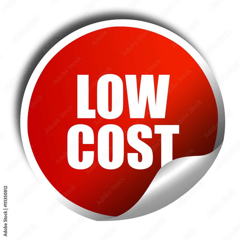 low cost, 3D rendering, red sticker with white text low cost, 3D rendering, red sticker with white text