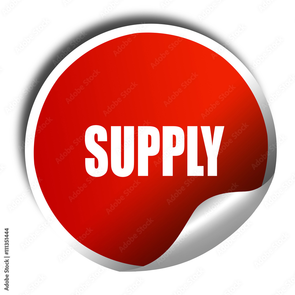 supply, 3D rendering, red sticker with white text supply, 3D rendering, red sticker with white text