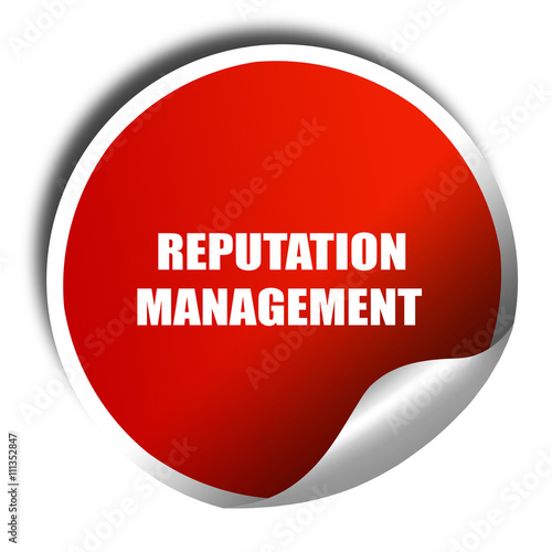 reputation management, 3D rendering, red sticker with white text