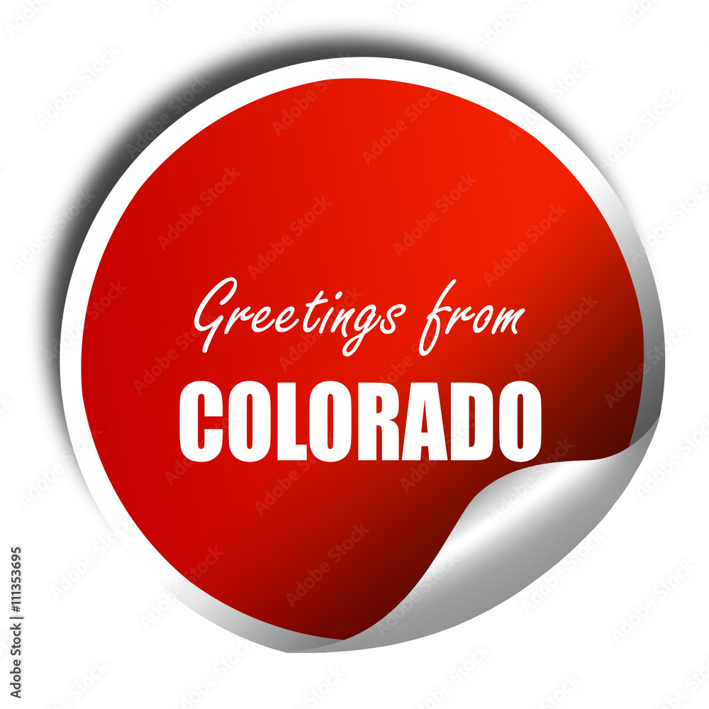 Greetings from colaroda, 3D rendering, red sticker with white te