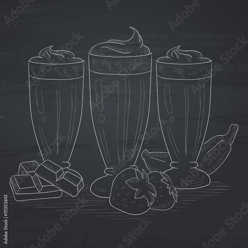 Banana, strawberry and chocolate smoothies.