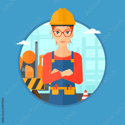 Confident builder with arms crossed.