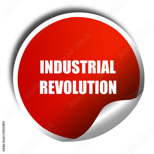 Industrial revolution background, 3D rendering, red sticker with