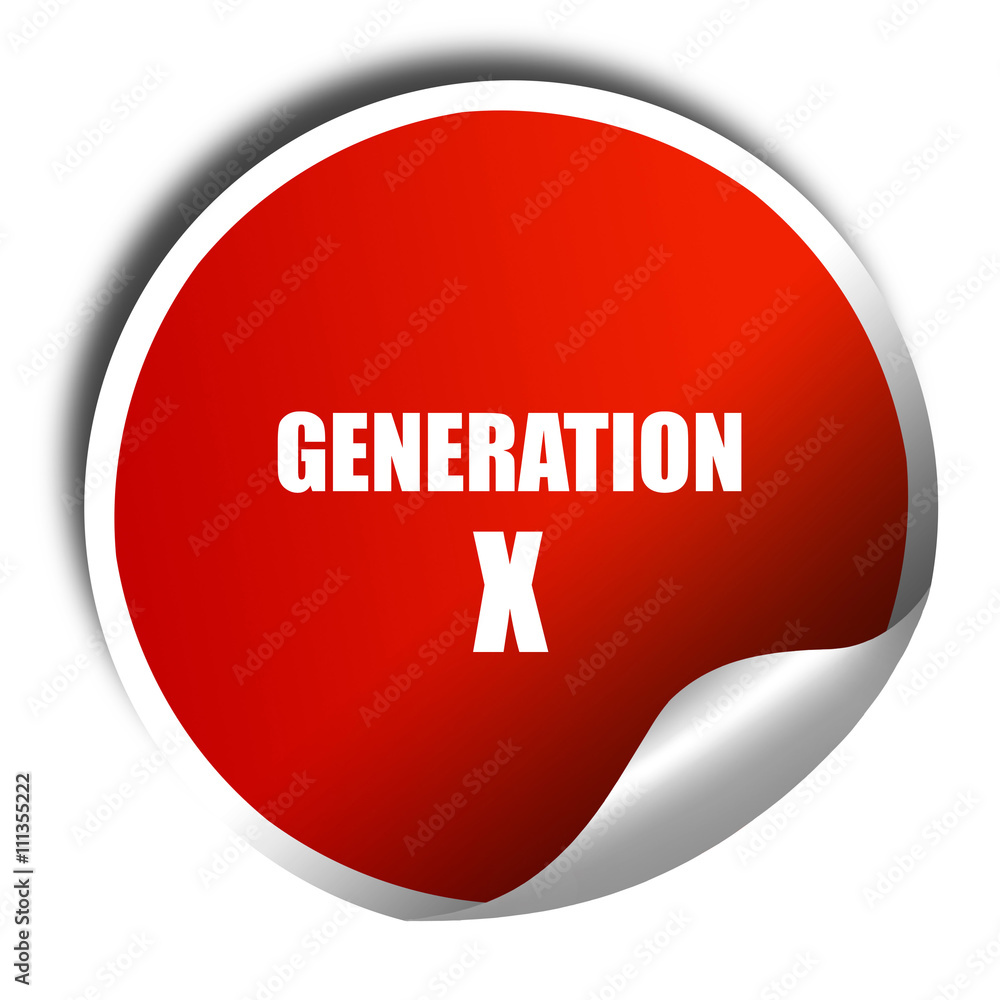 generation x word, 3D rendering, red sticker with white text generation x word, 3D rendering, red sticker with white text