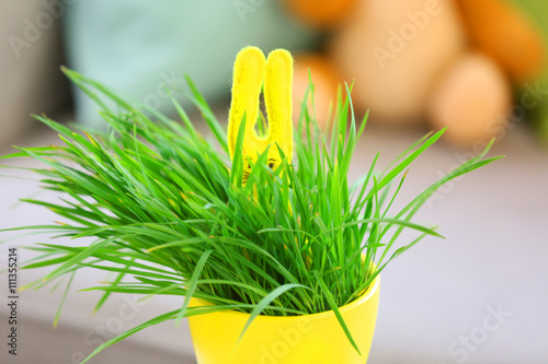Easter rabbit in green plan...