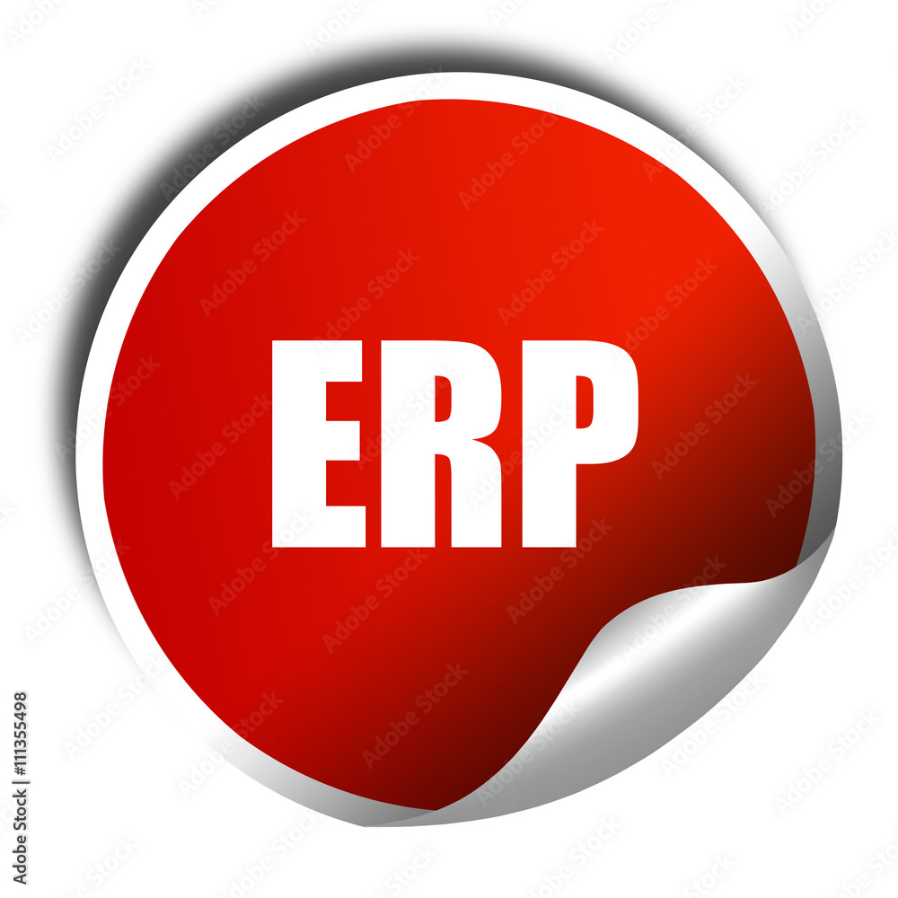 erp, 3D rendering, red sticker with white text erp, 3D rendering, red sticker with white text