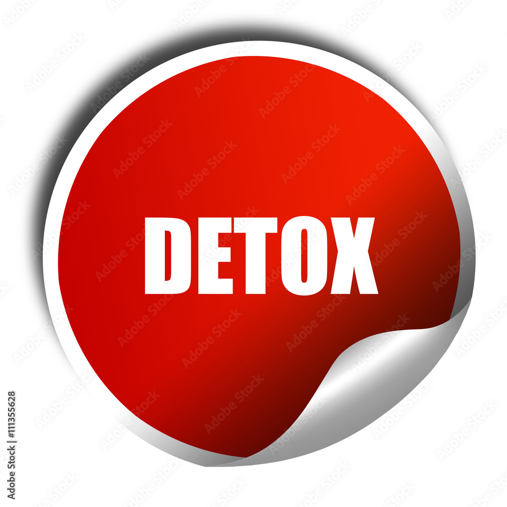 detox, 3D rendering, red sticker with white text detox, 3D rendering, red sticker with white text