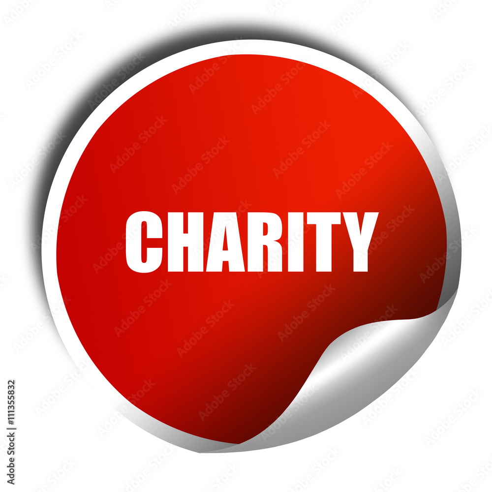charity, 3D rendering, red sticker with white text charity, 3D rendering, red sticker with white text