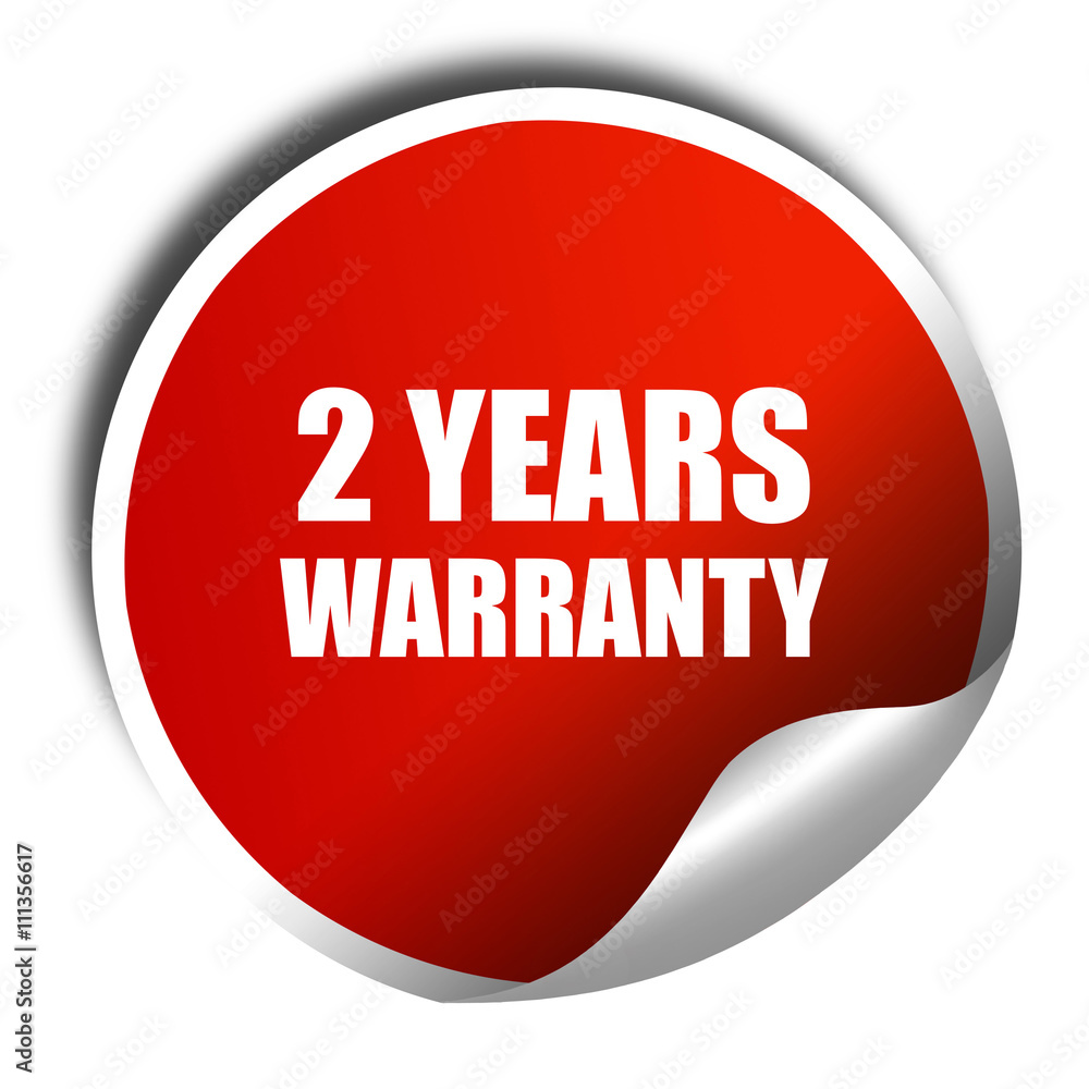 2 years warranty, 3D rendering, red sticker with white text 2 years warranty, 3D rendering, red sticker with white text