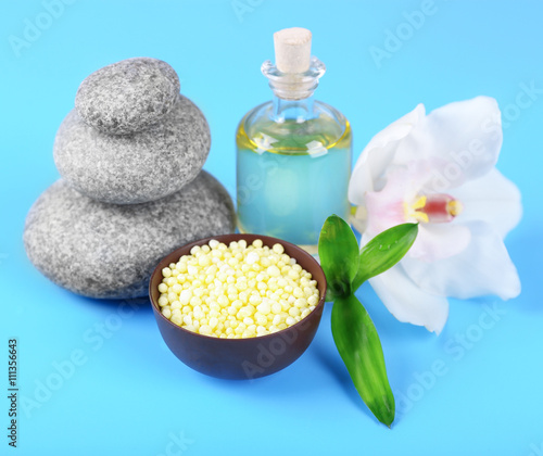 Beautiful spa composition on blue background