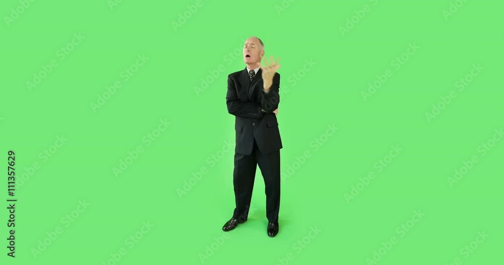 Senior caucasian business man green screen upset interview Senior caucasian business man green screen upset interview