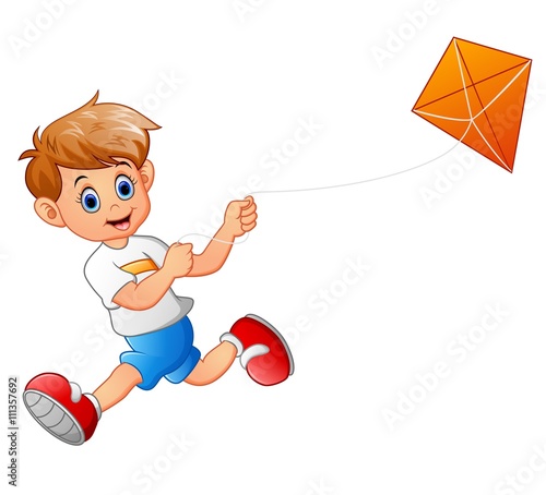 Boy cartoon playing kite
