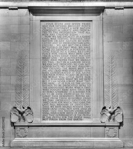 Gettysburg Address inscribed on the wall of the Lincoln Memorial