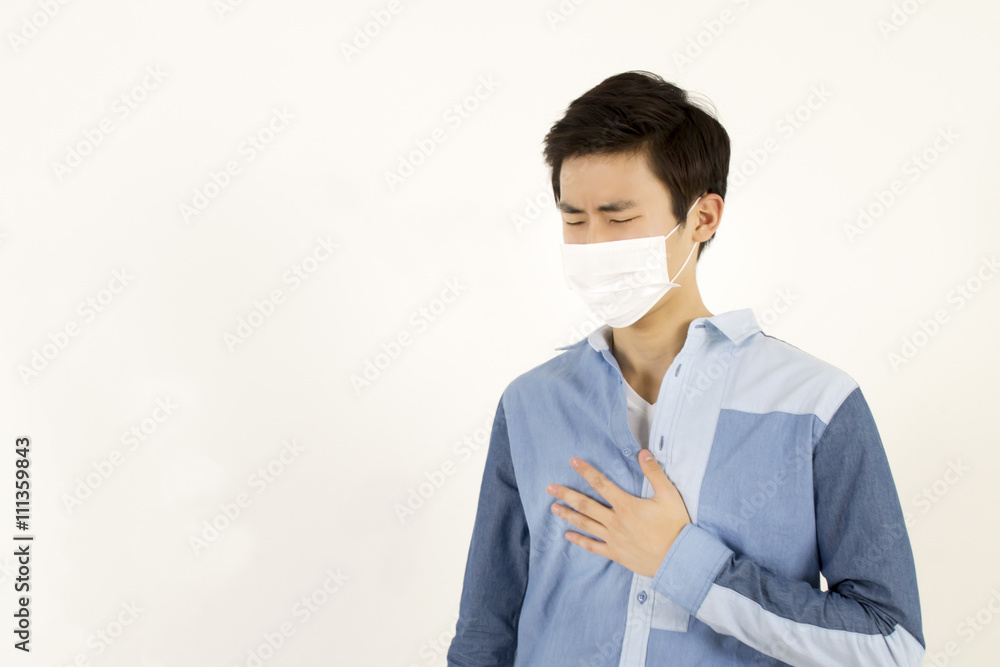 Asian man wearing a face mask with coughing Asian man wearing a face mask with coughing