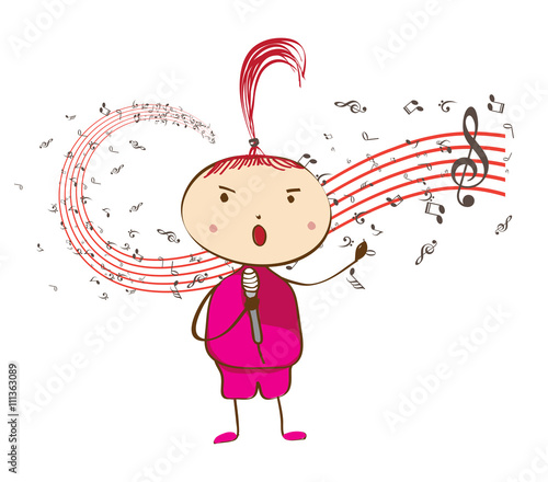 Illustration of little girl pop star holding a wireless microphone.