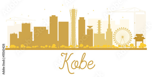 Kobe City skyline golden silhouette.