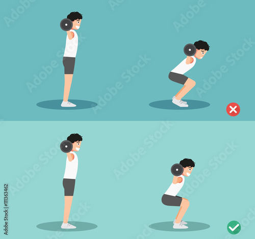 wrong and right squat posture,vector
