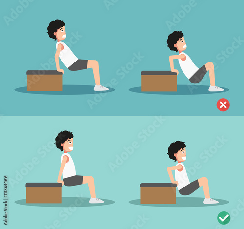 wrong and right tricep dip posture,vector
