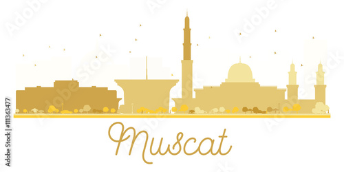 Muscat City skyline golden silhouette.