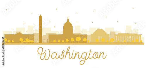 Washington dc city skyline golden silhouette.