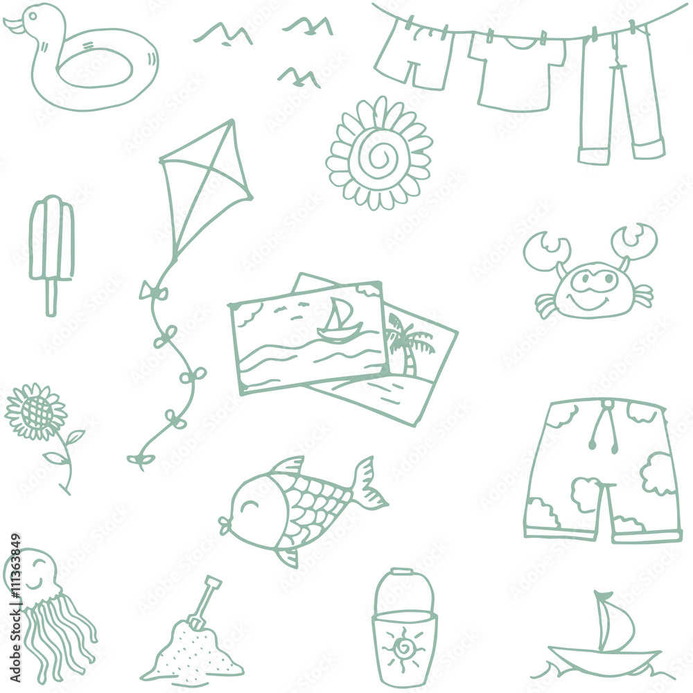 Fototapeta premium Beach toys doodle for kids