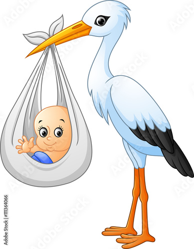 Cartoon stork carrying baby