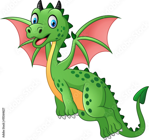 Cartoon funny green dragon flying