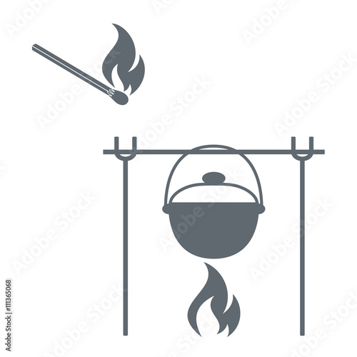 Barbecue grill and matches  icon on a white background. Vector i