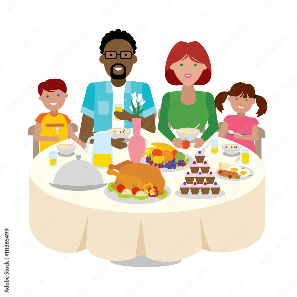 Happy multicultural family dinner table. Thanksgiving celebration. Cake and turkey. Holiday togetherness. Happy multicultural family dinner table. Thanksgiving celebration. Cake and turkey. Holiday togetherness.