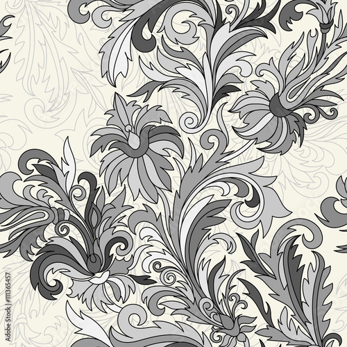 Vector seamless pattern. Hand drawn doodle style fantasy flowers.