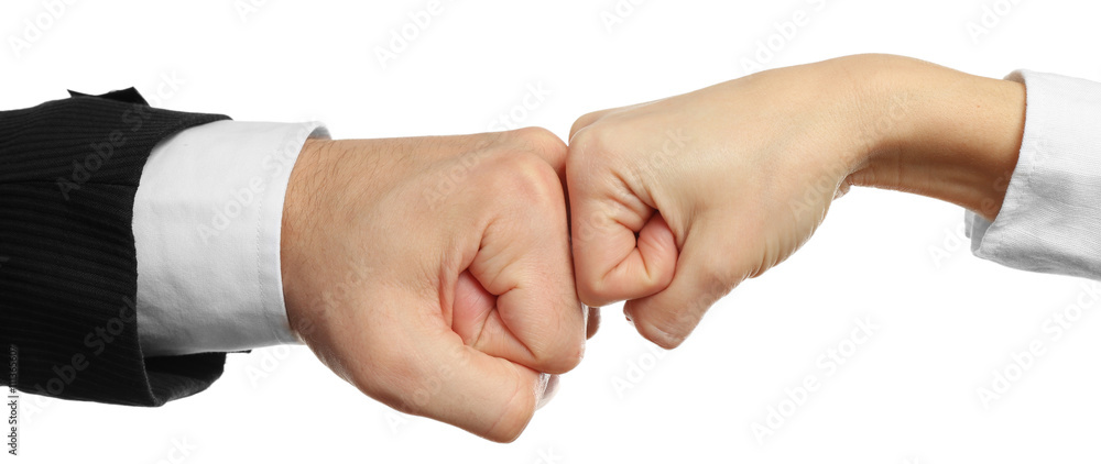 Man and woman fists, isolated on white