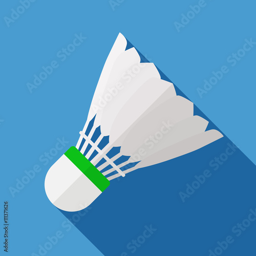 Vector illustration. Icon of toy shuttlecock for badminton from bird feathers in flat design with shadow effect