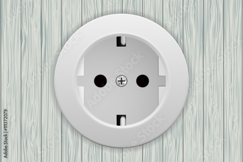 Socket. White european socket on wooden wall