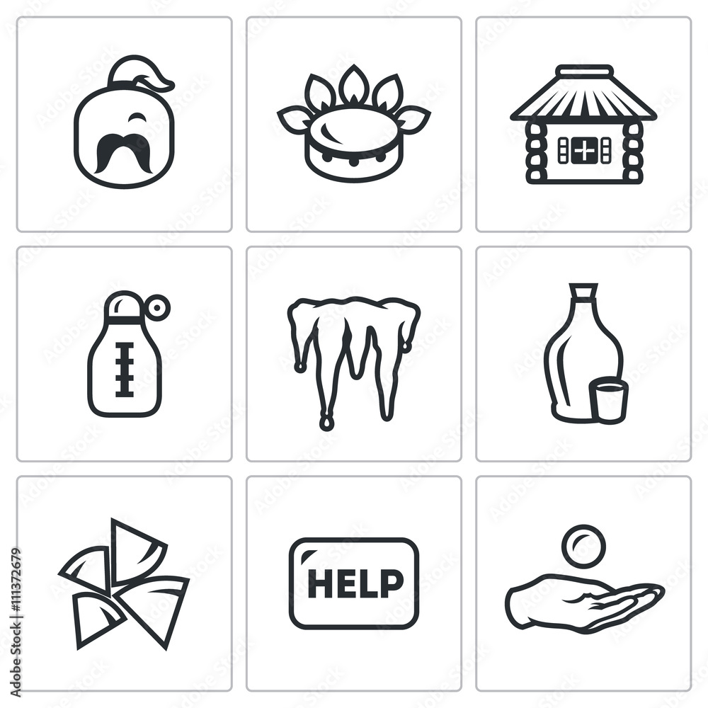 Vector Set of Ukraine issues Icons. Cossack, Gas, House, Temperature, Winter, Alcohol, Fuel, Help, Loan. Vector Set of Ukraine issues Icons. Cossack, Gas, House, Temperature, Winter, Alcohol, Fuel, Help, Loan.