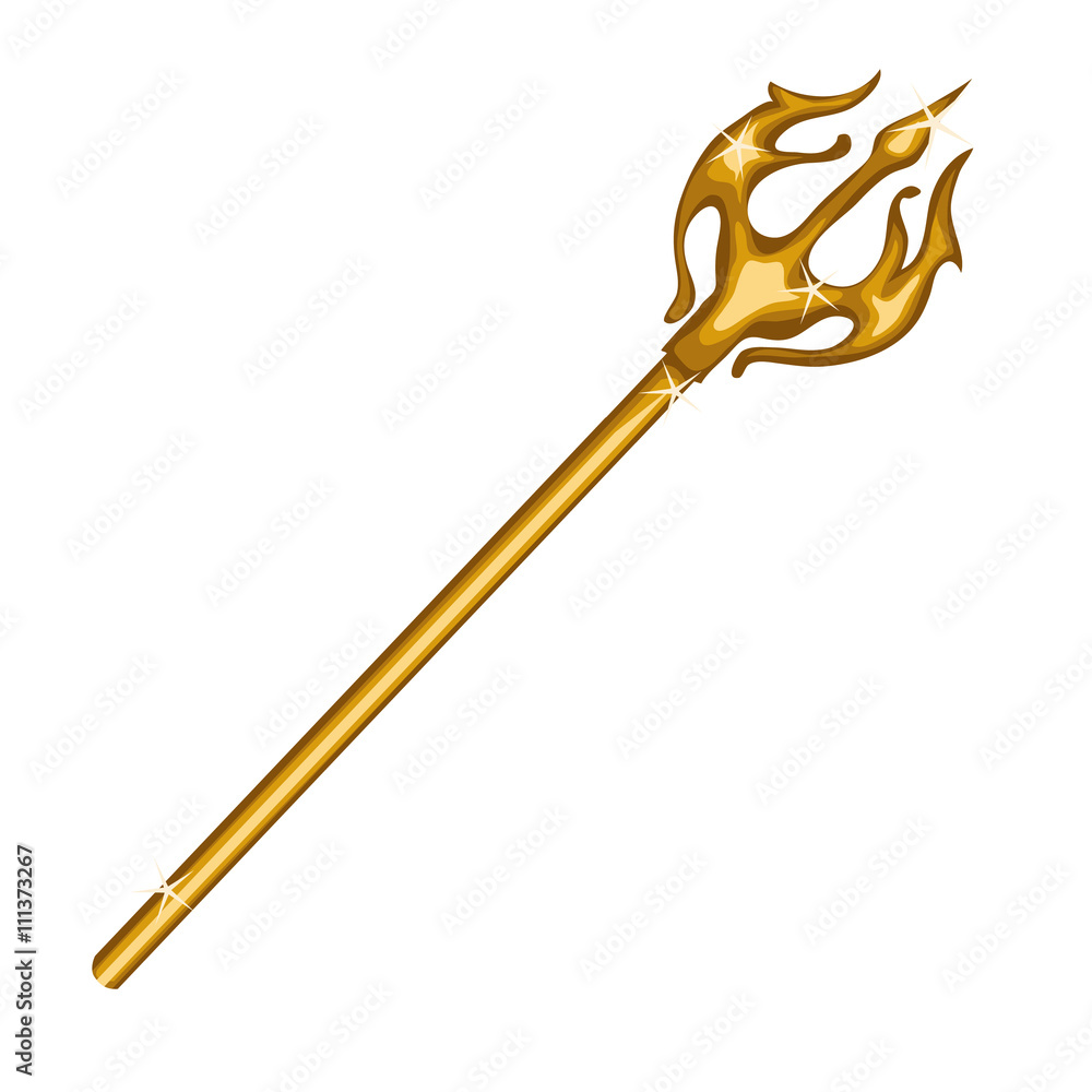 Gold sparkling trident closeup on white background