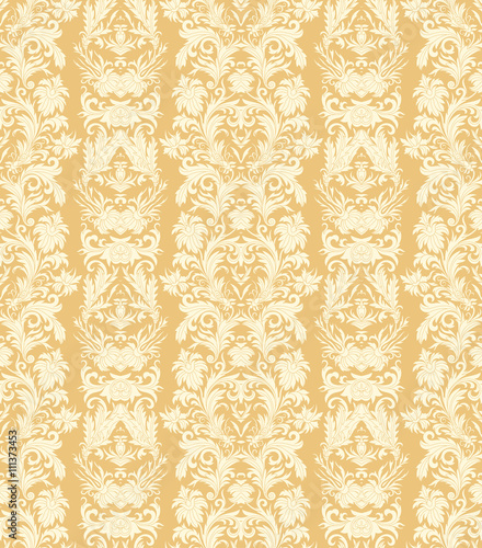 Royal striped seamless pattern. Rococo floral wallpaper. Damask background