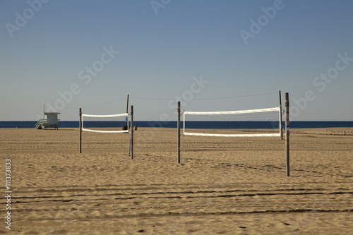 Beach volleyball nets on the beach in California