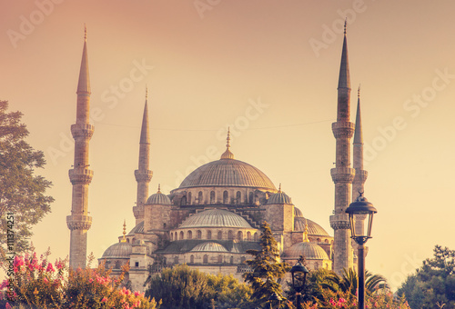 Fotografie Hagia Sophia in Istanbul Turkey, close up, at sunset time