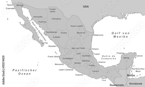 Karte von Mexiko - Grau