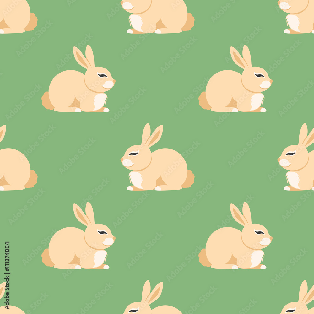 Cute rabbits on a green background.