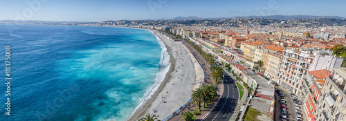 Large panoramic view on Nice bay of Angels and Alps