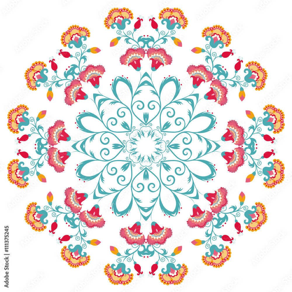 Abstract floral round ornament, mandala with stylized flowers Abstract floral round ornament, mandala with stylized flowers
