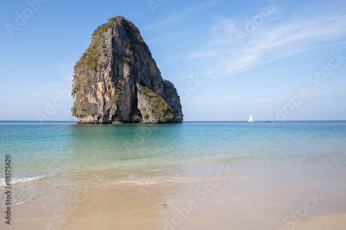 Rock and sail on the beach Phra Nang in Krabi, Thailand province