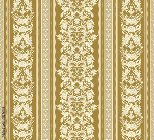 Seamless vintage background. Royal renaissance striped wallpaper. Vector 