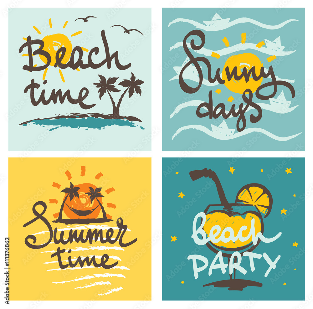 Funny summer hand drawing calligraphy/Set of summer and travels vector backgrounds