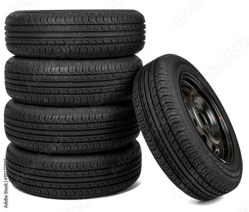 Front view photo of some tires. Isolated